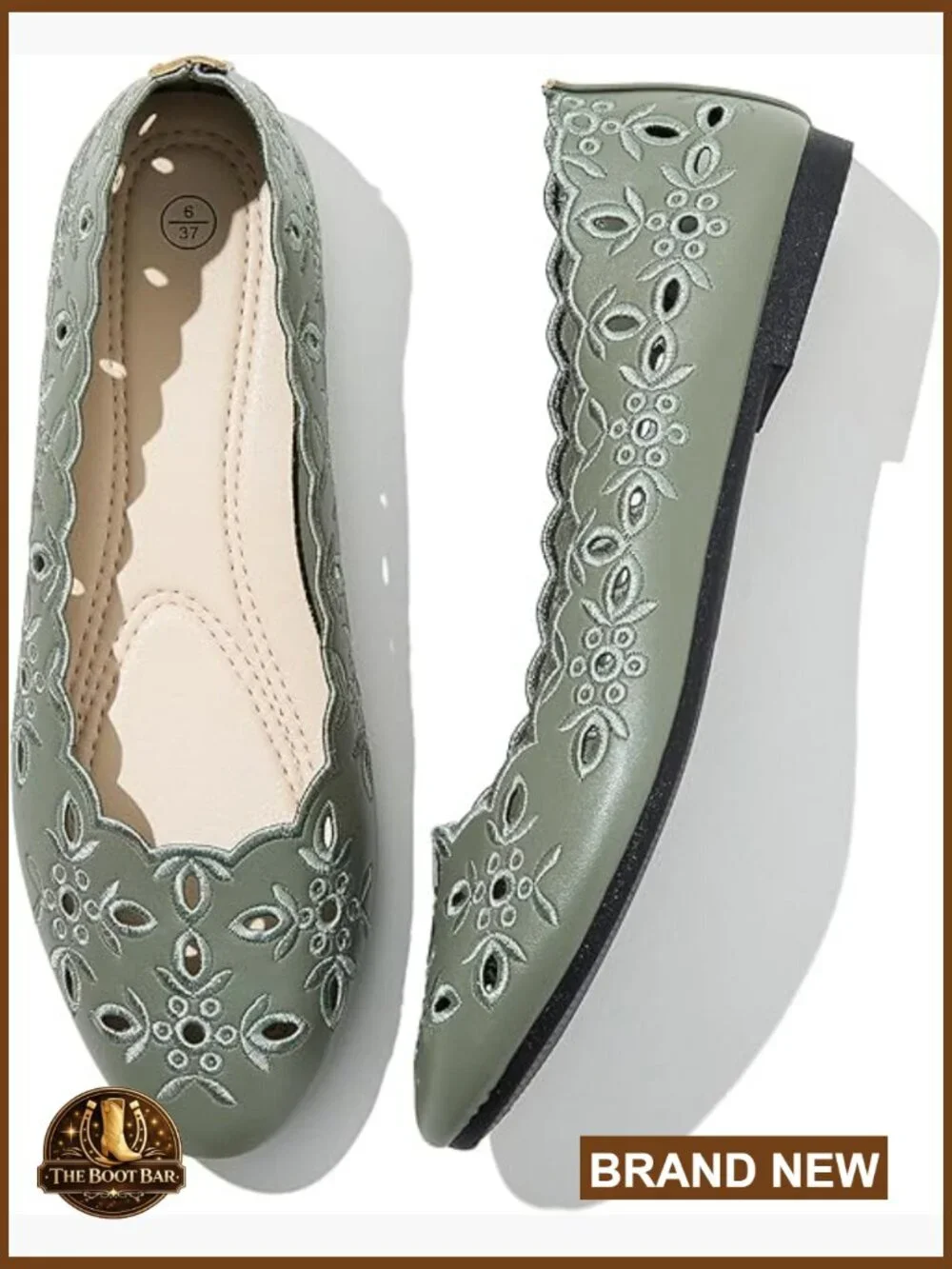 Women's Ballet Flats Slip On Shoes Round Toe PU Leather Flats with Floral